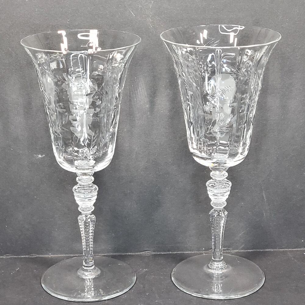 Water Goblet Rembrandt by Rock Sharpe Vtg 7.75" Floral Lot of 2